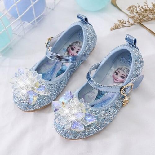 Disney cartoon girls leather shoes spring new crystal single shoes childrens dance non-slip soft sole princess casual shoes