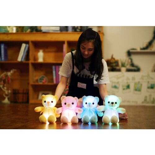 30cm Creative Light Up LED Teddy Bear Stuffed Animals Plush Toy Colorful Glowing Christmas Gift for Kids Pillow