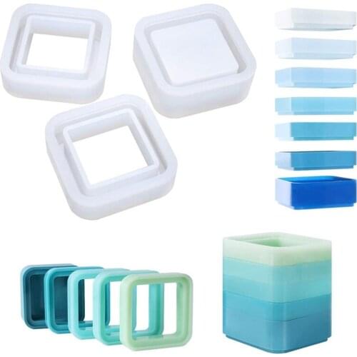 Square Stacked Silicone Resin Mold Set,1Pcs Tray+2 Pcs Frame Casting Mold,Resin Mold Art Craft for Home and Office Decor