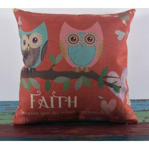 LINKWELL 18"x18" Cute Cartoon Owl Pink Blue Faith in the Forest Lovely Heart Burlap Pillow Case Cushion Cover Hot Spanish Market