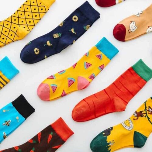 Fashion Street Women Socks Fruit Print Soft Cotton Female Middle Tube Sock Spring Autumn Girls Harajuku Socks