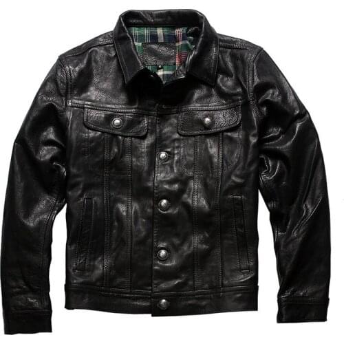 Mens Genuine Leather Jacket Genuine Sheepskin Lapel Slim-fit Leather Jacket Motorcycle Clothing Leather Jacket