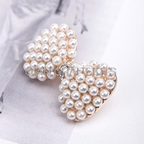 Set of 12 Pcs Pearl Bow Alloy Sliders Buckles or flatback 32mm For ELastic Ponytail Holders Decoration Hair Accessories