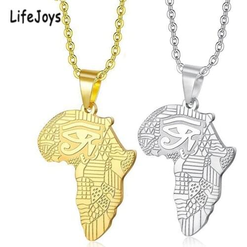 African Map Pendant Eye Of Horus Necklace for Women Men Stainless Steel Amulet Necklace Jewelry Hiphop Gold Silver Color Collar
