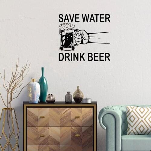 Beer Mug Quote Drink Wall Stickers Pub Bar Sticker Beer Water Saving Glass Cup Wall Stickers Home Decor Vinyl DW10987