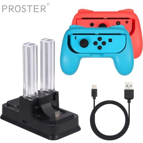 Proster For Nintendo Switch Games Grip Caps Controller Charger Accessories Kit Charging Dock with Type C Charging Cable+2 Grip