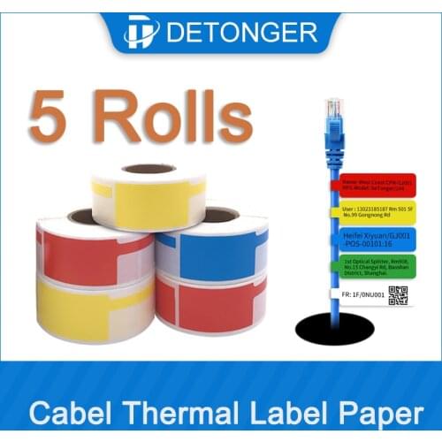 5 Rolls of Cable Thermal Synthetic Label Paper Adhensive Waterproof Oilproof Scratchproof Anti Alcohol Tear Proof