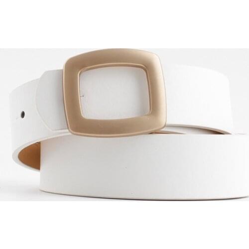 High Quality Gold Square Pin Metal Buckle Belts Women Female Belts for Jeans Pu Leather Strap Black Pink Off White Belt Classy