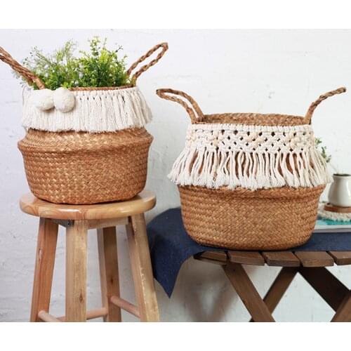 Hand-woven Straw Basket Storage Basket Storage Basket Decoration Flower Pot Ins Wind Home Decoration Baskets for Organizing