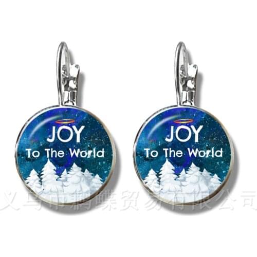 Santa Claus 16mm Glass Dome Earrings For Women Girls Jewelry Merry Christmas Silver Plated Earrings Accessories Xmas Gift