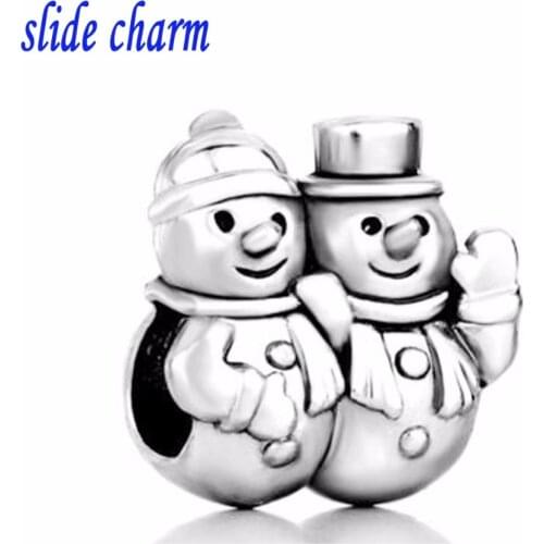 Slide charm Free shipping Europe and the new listing Snowman couple Christmas talisman charm beads fit Pandora bracelet