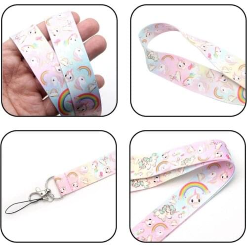 Student Neck Strap for Key ID Card Keychain Cute Unicorn Mobile Phone Lanyards Cartoon Straps USB Badge Holder Neck Hanging Rope