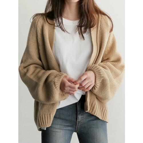 Sweater Women Knitted Cardigan Spring Autumn Solid Color Straight Loose Clothing Jumpers