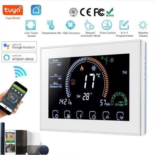 Tuya 4.8 Inch Large Colorful Screen Room Air Wifi Thermostat cooling&heating for Central air conditioning Work with Alexa