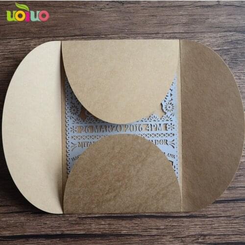 Unique laser cut customize four folds flaps envelop wedding invitation card wedding favor