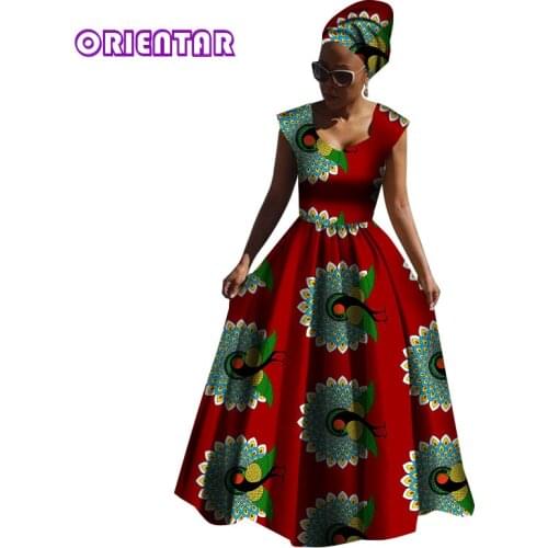 African Dresses for Women Traditional African Clothing Large Swing Waist Sleeveless Gown Dress Women Print Long Dress WY2843