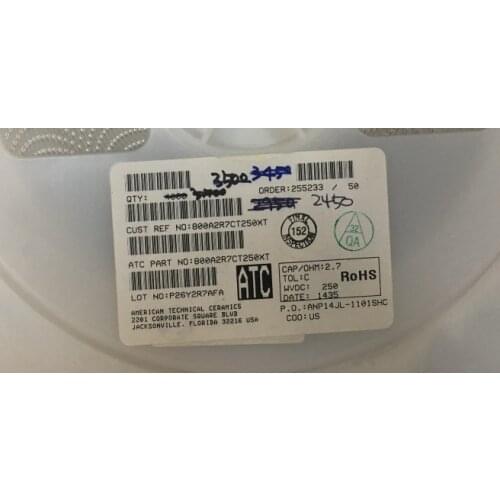 800A2R7CT250XT Chip high frequency capacitor ATC O505 0.5x0.5 2.7PF 250V