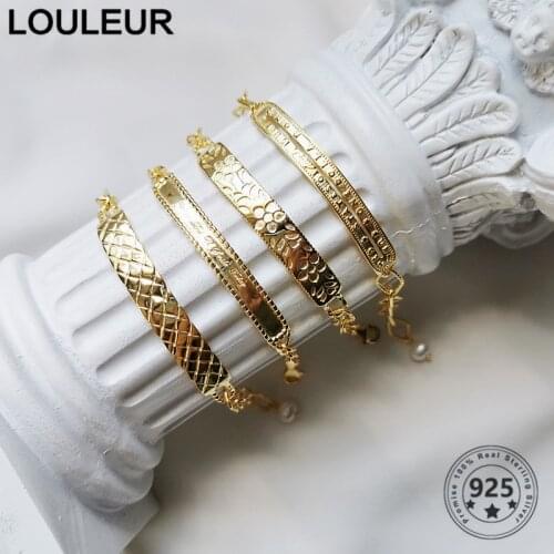 Louleur News 925 Sterling Silver Bracelets Baroque Pearl Gold Color Bracelet English Card Bracelets For Women Fine Jewelry 19CM