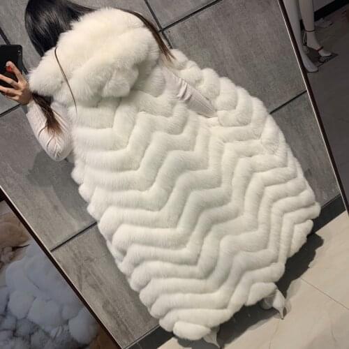 Natural fur gilet ladies natural fox fur vest long women real fox fur gilet X-long