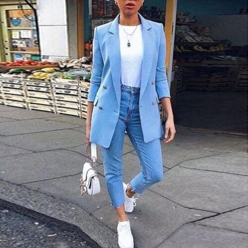 Office Ladies Blazer Jacket Women 2021 Spring Autumn New Solid Suits Female Outwear Top Lapel Mid-Length Cardigan Jackets