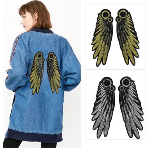 Fashion 1 Pair Feather Wing Fabric Applique Sew Clothes Patch DIY Embroidery for Jacket Backpack T-Shirt Pullover Coat