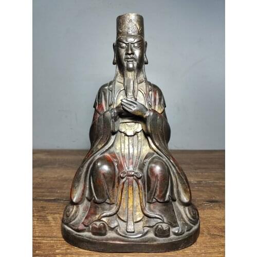 10"Tibet Buddhism Temple Old Bronze Cinnabars Ming Dynasty Civil official image Icon of Civil Service Enshrine the Buddha