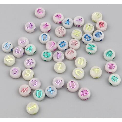 200 PCs Acrylic Beads Flat Round At Random Initial Alphabet Letter Pattern Glow In The Dark Luminous About 10mm Dia