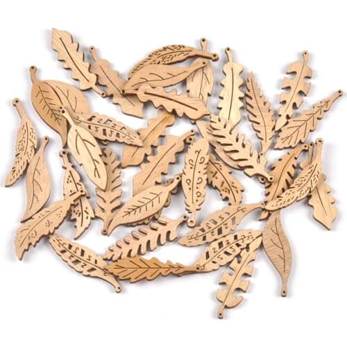 25pcs Leaves Natural Wooden Pendant Decoration Handmade DIY Crafts Table Scatter Decor Unfinished Wooden Craft Wedding Ornaments