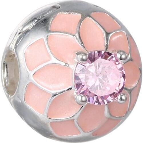 AODUOLA 20PCS Fashion Alloy Enamel Rhinestone Flower Stopper Clip Beads fit European Charm Bracelet DIY Jewelry For Women STB84