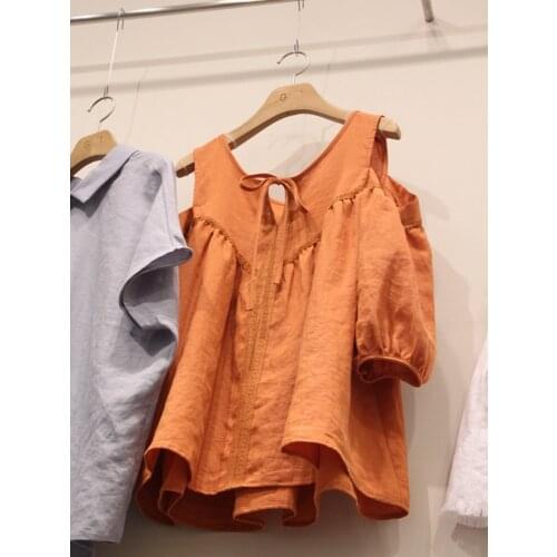 Off-Shoulder Loose Women Blouse Summer New 021 O-Neck Half Sleeved Solid Elegant Female Pulls Tops