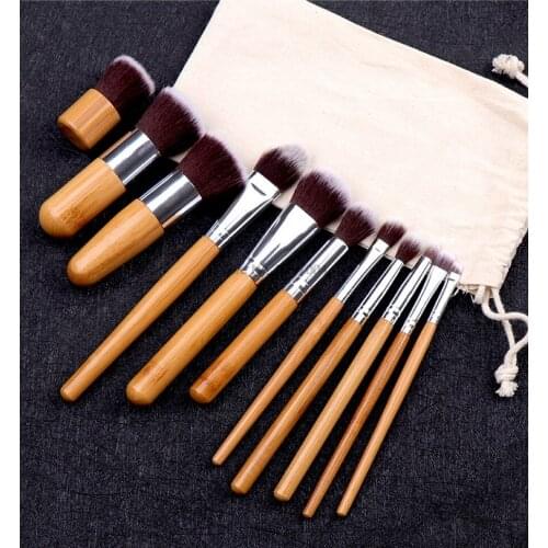 DHL 50set 11pcs/set Professional Make Up Tools bamboo Handle Cosmetic Eyeshadow Foundation Concealer Brush Set Kit Beauty Toys