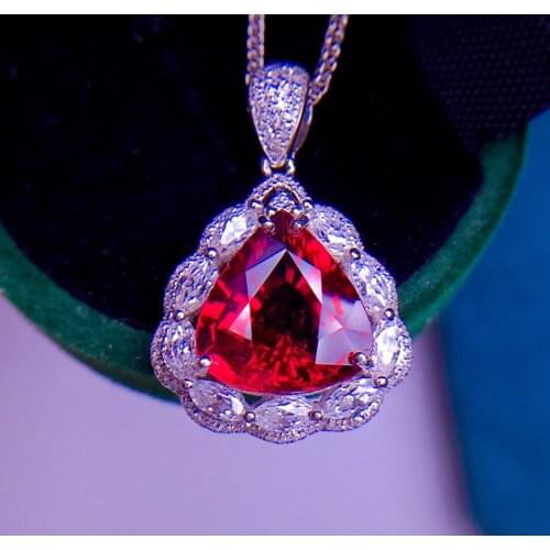 E422 Tourmaline Pendant Fine Jewelry Real 18K Gold 100% Natural Red Tourmaline 3.8ct Gemstones Diamond Pendant Necklace