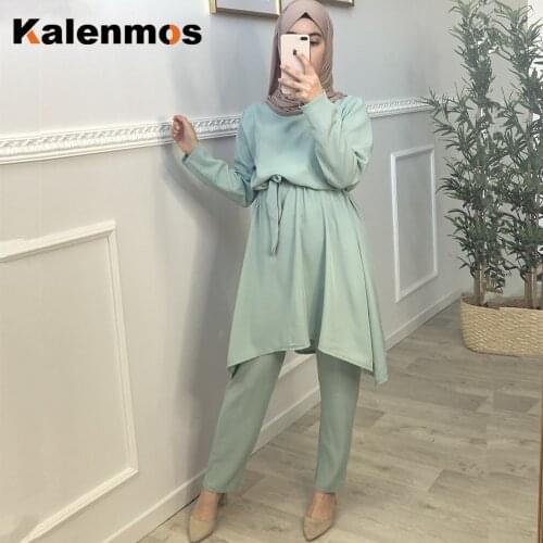 Eid Two-piece Muslim Sets Abaya Turkish Tops Pants Vetment Femme Hijab Dress Abayas For Women Musulman Ensembles Islam Clothing