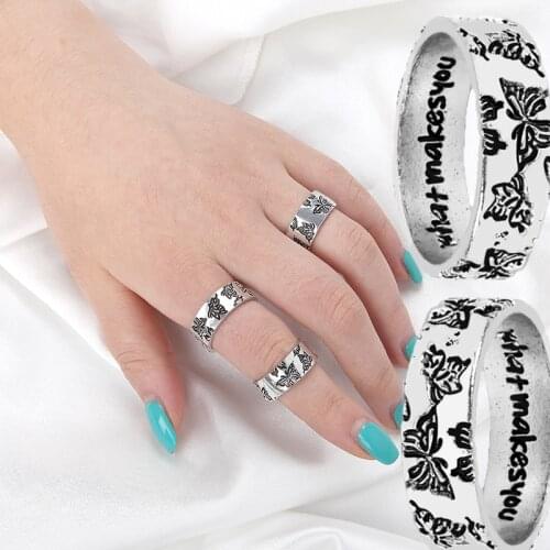European and American Retro Fashion Daily Simple and Exquisite Size Butterfly Letter Ring Men and Women Ring Jewelry Gift Party