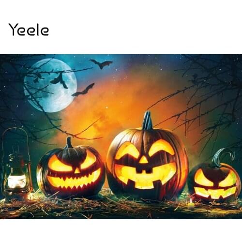 Yeele Halloween Photocall Background Full Moon Starry Sky Pumpkin Light Backdrop Baby Photographic Photography For Photo Studio