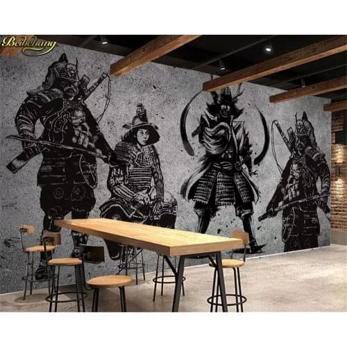 Beibehang Custom photo wallpaper mural retro hand-painted Japanese Samurai cement wall Japanese restaurant mural wall