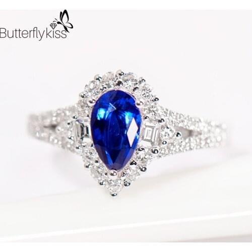 BK 18k Natural Sapphire Rings For Women 3.566g Genuine Gold 585 Water Drop Wedding Engagement Anniversary Luxury Jewelry Gifts