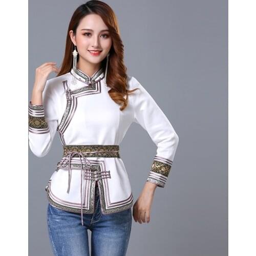Tang Suit Stand Collar Mongolian Style Costume Woman Top Spring Autumn Long Sleeve Classical Asia Pacific Clothing