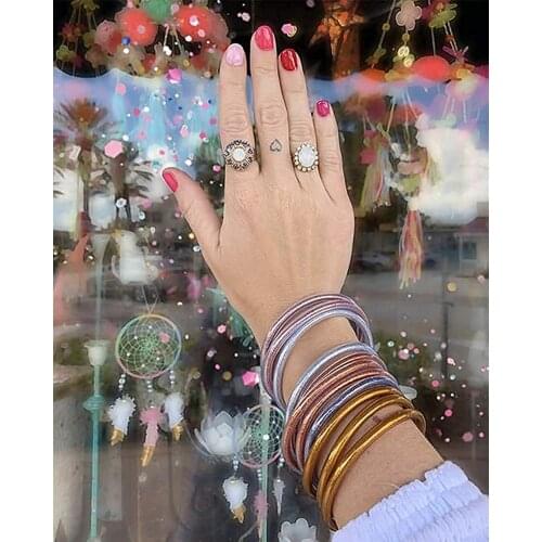 Colorful All Weather Bangle Glitter Filled Stardust Circle Women Bowknot Jelly Bangles Bracelet Femme Jewelry 5 Pcs/Set