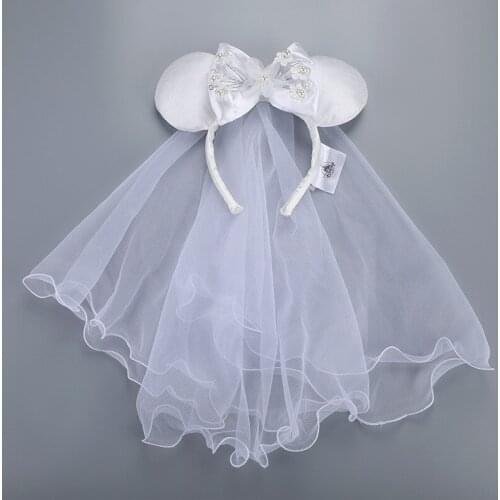 Disney Mickey Mouse Lace Veil with Bead Flower Embroidery Hair Accessories Top Quality Mickey Mouse Gifts for Children Girls