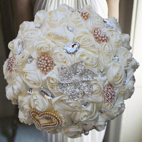 Hot Selling 1pc/lot Cream Wedding Flower With Butterfly Crystal Brooch