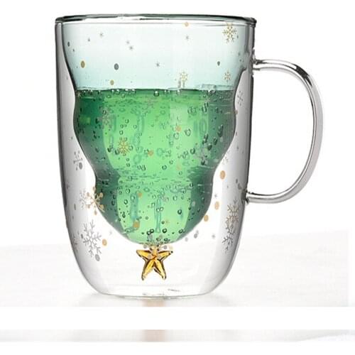 Fashion High Borosilicate Christmas Tree Double Glass Cups Cute Creative Anti-scalding Stars Would Like A Home Breakfast Cup