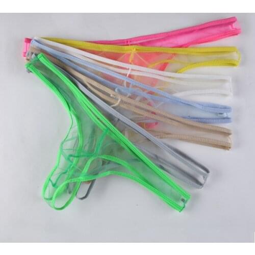 7Pcs/Lot Mens Sexy Underwear Thongs Men Ultra Thin Transparent Comfortable G Strings Low Rise Mesh U Pouch Male Mini Bikinis