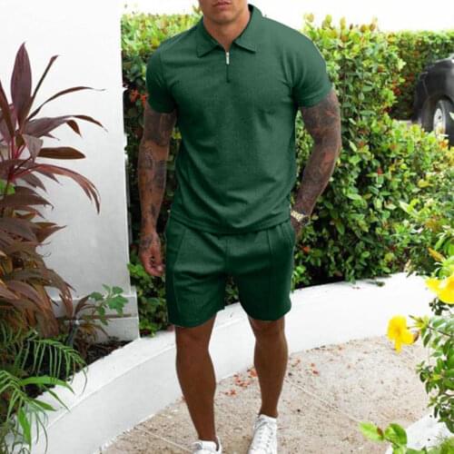 Casual fashion mens cotton short-sleeved shirt shorts 2-piece set 2021 summer mens suit cotton fabric sports fit