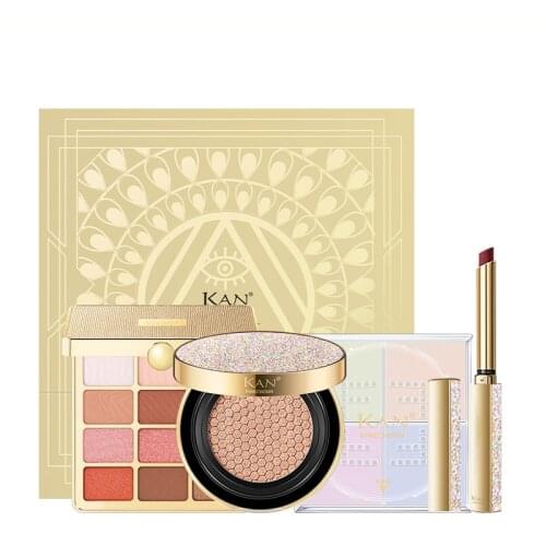 KAN Makeup Set Eye Shadow CC Cream Lipstick Loose Powder Luxurious Gold As Gift Set
