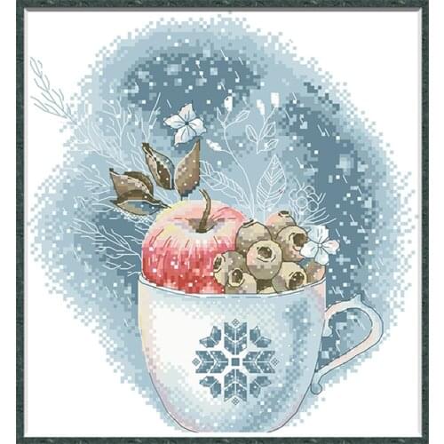 Apple Cup Counted Cross Stitch Kits Printed Canvas 11CT Diy Embroidery Kit For Needlework 14CT Unprinted Cross-Stitch Home Decor