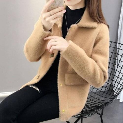Mink fleece jacket women spring and autumn western style sweater women loose casual solid color knit sweater women cardigan