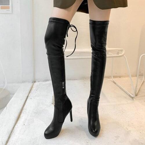 New Series of Frosted Women Elastic Boots Stiletto Round Toe Platform Womens Long Boots Slim Autumn Winter High Heeled Boots
