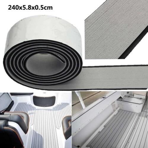 NEW 240x5.8x0.5cm Self-Adhesive EVA Yacht Car RV Boat Flooring Teak Decking Sheet Pad Marine Flooring Teak Grey and Balck