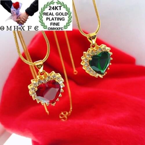 OMHXFC Wholesale YM264 European Fashion Woman Party Birthday Wedding Gift Heart Water Drop Zircon 24KT Gold Pendant Charm 1PC